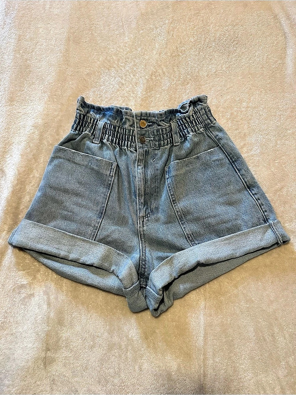ZARA Paperbag Waist Denim Shorts Blue Size 4